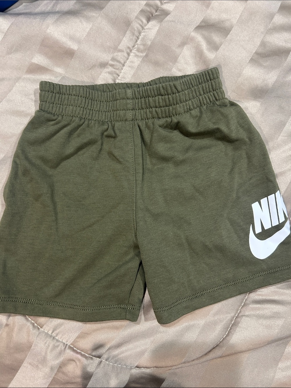 Boys Nike Olive Green Casual Athletic Shorts with White Logo